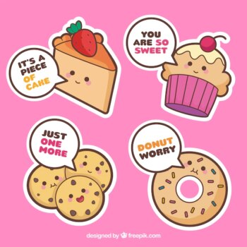 Free Vector | Set of bakery stickers with pastries and bread
