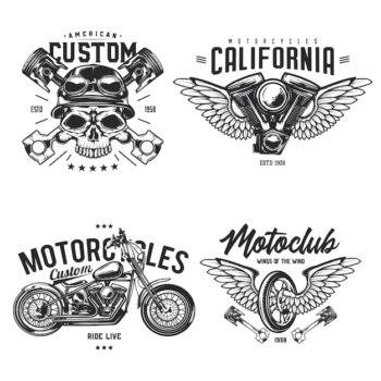Free Vector | Set of biker and motorcycle emblems, labels, badges, logos. isolated on white