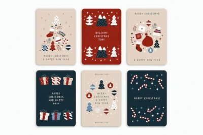Free Vector | Set of cute organic christmas cards