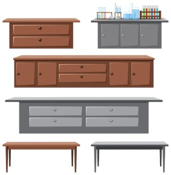 Free Vector | Set of different drawer cabinets and desks