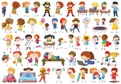 Free Vector | Set of doodle kids character