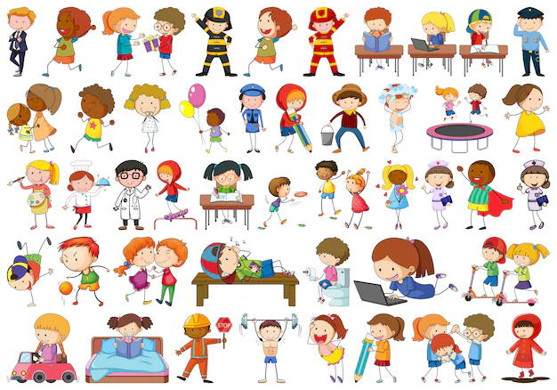 Free Vector | Set of doodle kids character