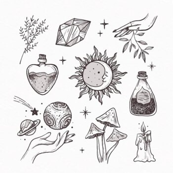 Free Vector | Set of drawn esoteric elements