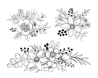 Free Vector | Set of floral arrangement flower and leaves line art collection