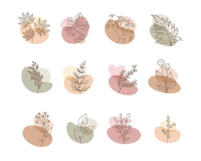 Free Vector | Set of flower boho abstract shape with leaves ornaments