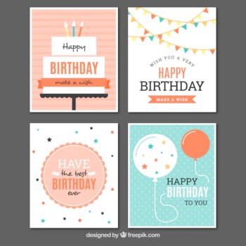 Free Vector | Set of four birthday cards in vintage style