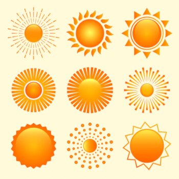 Free Vector | Set of nine sun shapes icons in different styles