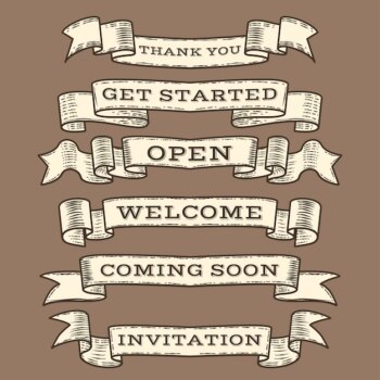 Free Vector | Set of old vintage ribbon banners and drawing in engraving style