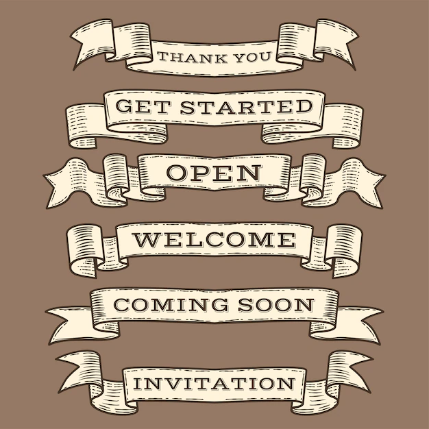 Free Vector | Set of old vintage ribbon banners and drawing in engraving style