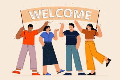 Free Vector | Set of people welcoming illustrated