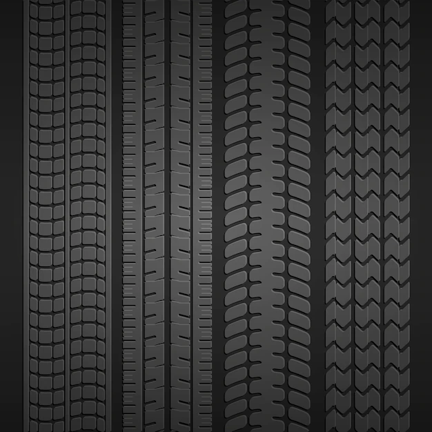 Free Vector | Set of prints from different types of tires on a dark gray background. vector illustration