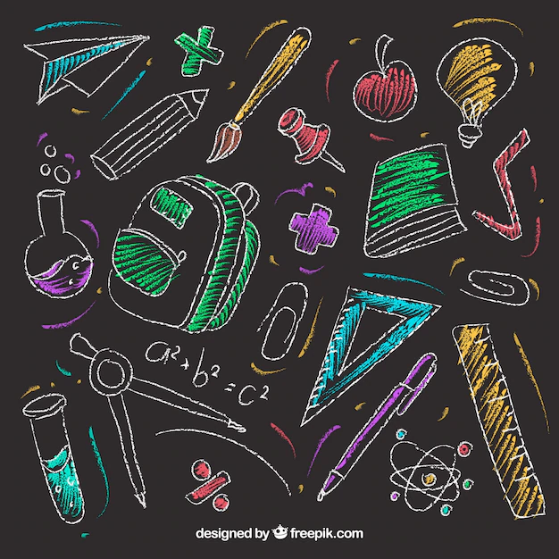 Free Vector | Set of school elements in chalkboard style