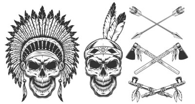Free Vector | Set of skull in indian headwear