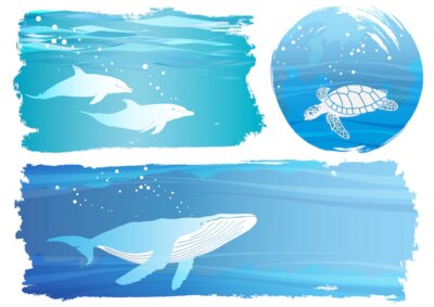 Free Vector | Set of undersea vector background illustrations isolated