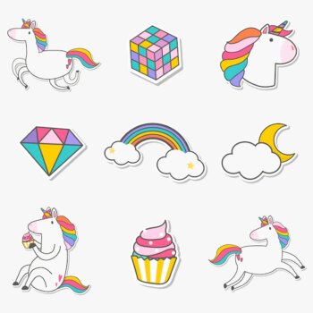 Free Vector | Set of unicorn stickers vector