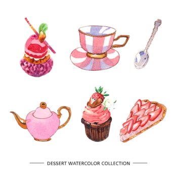 Free Vector | Set of various isolated watercolor dessert illustration
