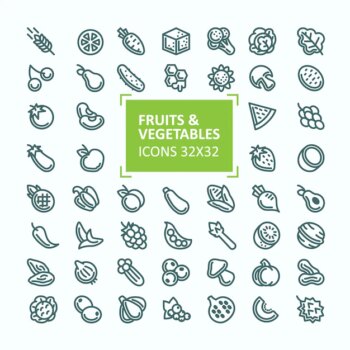 Free Vector | Set of vector icons of fruits and vegetables in the style of a thin line, editable stroke
