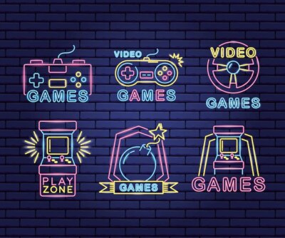 Free Vector | Set of video game related objects in neon and linear style