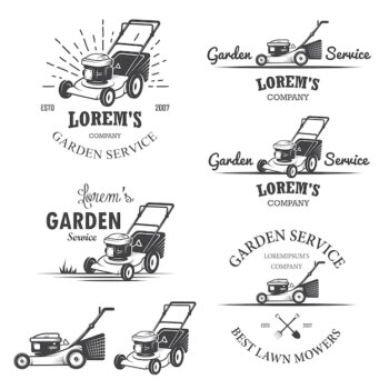 Free Vector | Set of vintage garden service emblems, labels, badges, logos and designed elements. monochrome style