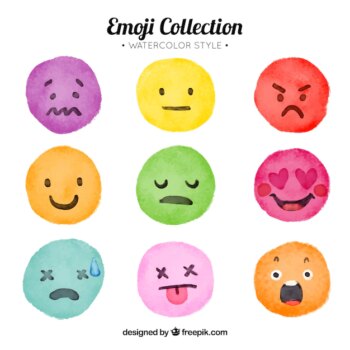 Free Vector | Set of watercolor colorful emoticons