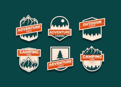 Free Vector | Set the mountain logo and badges. a versatile logo for your business. illustration on a dark