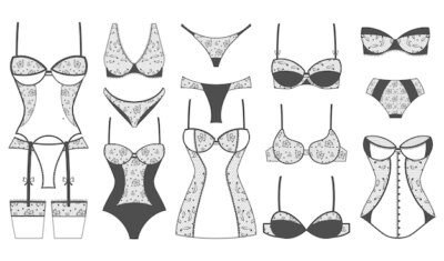 Free Vector | Sexy lacy lingerie set. vector lingerie icons. female fashion lingerie, underwear sexy, cloth design lingeria lacy illustration