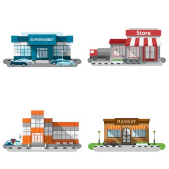 Free Vector | Shop buildings icons set
