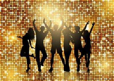 Free Vector | Silhouettes of people dancing on glittery gold background