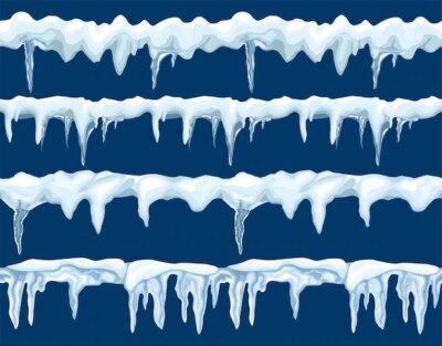Free Vector | Snow borders seamless pattern with ornate hanging icicles at blue background flat illustration