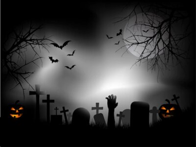 Free Vector | Spooky graveyard with zombie hand coming out of the ground