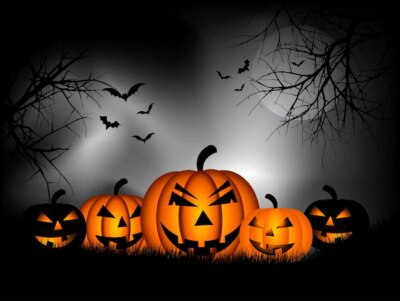 Free Vector | Spooky halloween background with pumpkins and bats