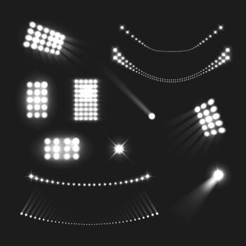 Free Vector | Stadium lights realistic black white set isolated