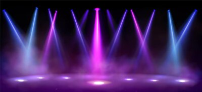 Free Vector | Stage lights spotlight beams with smoke on black background.