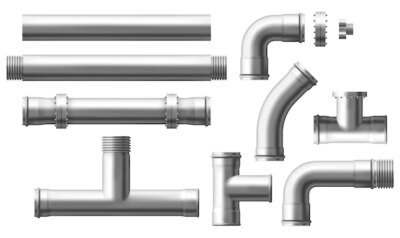 Free Vector | Steel pipes bolted connectors realistic vector set