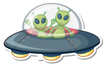 Free Vector | Sticker template with two alien monster in ufo isolated