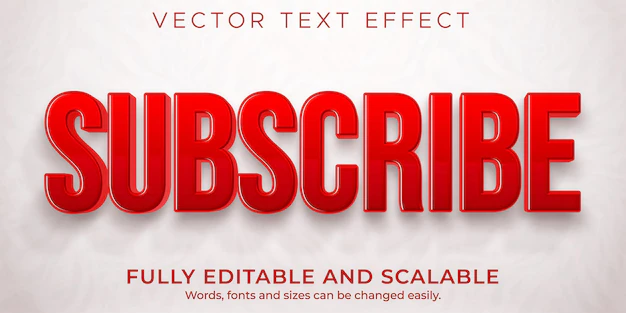 Free Vector | Subscribe button text effect, editable red and play text style