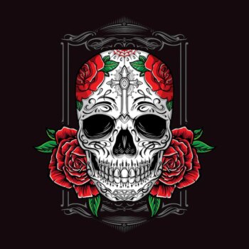Free Vector | Sugarskull with roses ornament