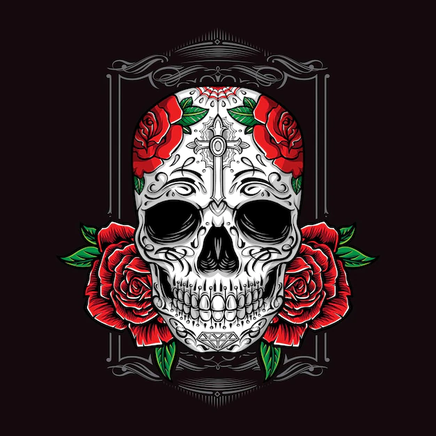 Free Vector | Sugarskull with roses ornament