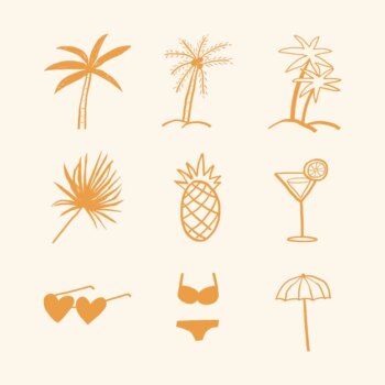 Free Vector | Summer palm trees  and vacation motifs diary stickers doodle collection