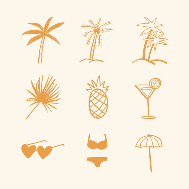 Free Vector | Summer palm trees  and vacation motifs diary stickers doodle collection
