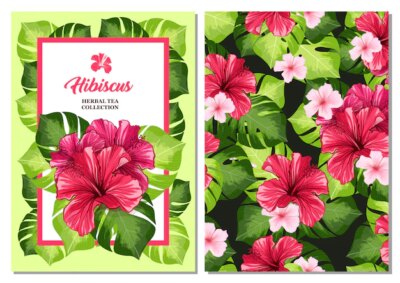Free Vector | Tea flyer or leaflet card with hawaiian hibiscus red fragrance flower.