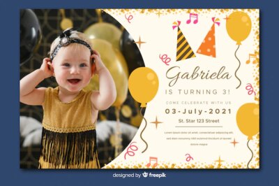 Free Vector | Template children birthday invitation with image
