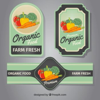 Free Vector | Three labels with colored vegetables