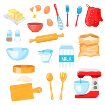 Free Vector | Tools and ingredients for baking illustrations set