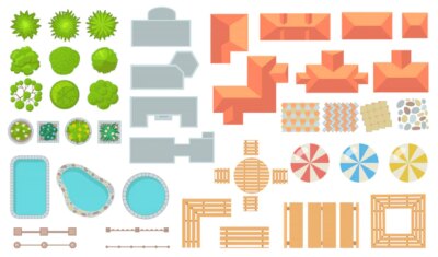 Free Vector | Top view of park and city elements flat icon set