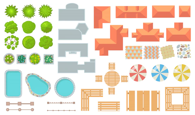 Free Vector | Top view of park and city elements flat icon set