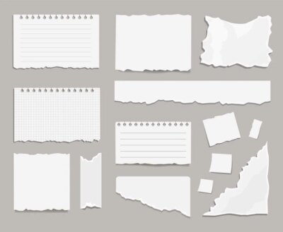 Free Vector | Torn white paper scraps cartoon illustration set. ragged square pieces of notebook sheets. ripped empty notes or memo, blank damaged notepaper with shred edges. scrapbook concept