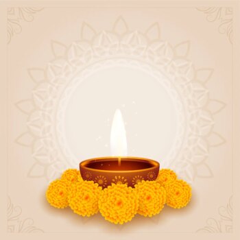 Free Vector | Traditional diwali puja background with diya and flower