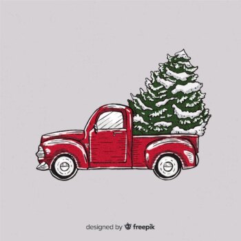 Free Vector | Tree delivery truck christmas background