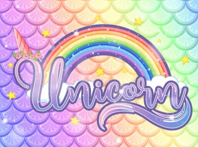 Free Vector | Unicorn font on pastel rainbow fish scales background